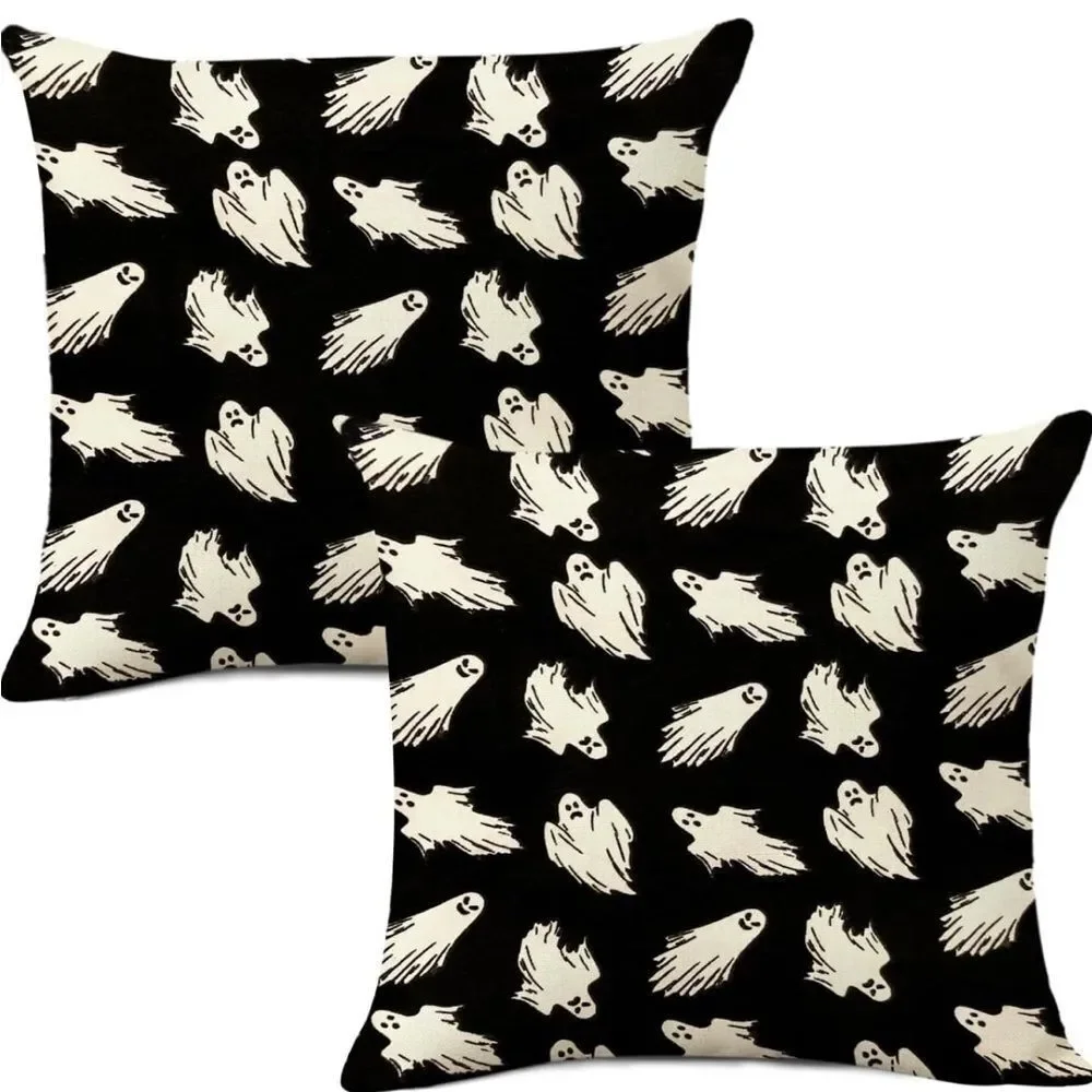 Black and White Ghost Throw Pillow Covers Set